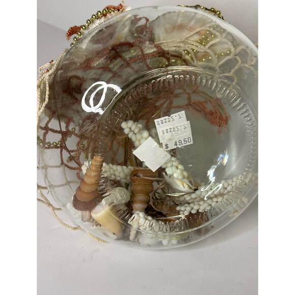 Elegant Beach Decor Glass Bottle Artisan Shell Netting Beaded Gold Ivory 10" - Picture 5 of 6